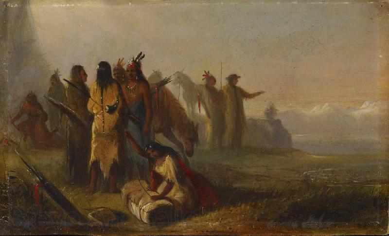 Alfred Jacob Miller Scene of Trappers and Indians Norge oil painting art